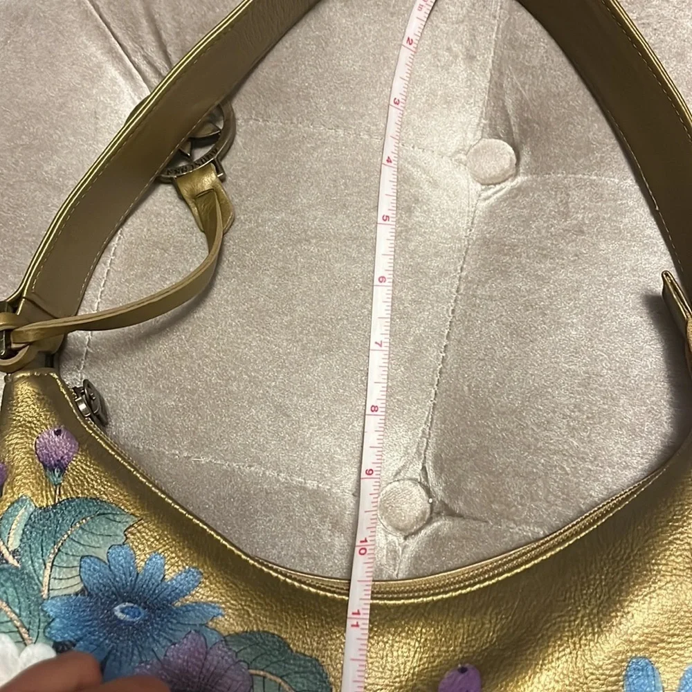 Anuschka hand painted leather golden hobo style shoulder bag